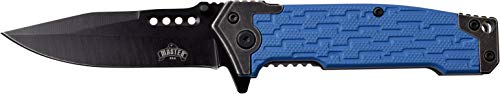 Master USA MU-A070BL Spring Assist Folding Knife, Black Straight Edge Blade, Blue Handle, 4.5-Inch Closed - MASTER USA