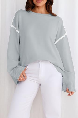 Image of Women's Oversized Sweaters Loose Fit Fall Crewneck Color Block Knit Pullover Sweater Tops