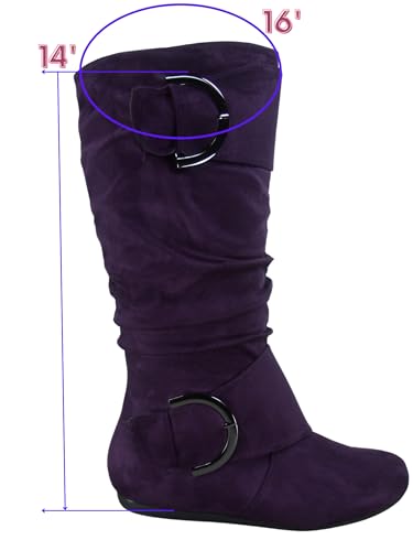 TZ Zone-38 Women's Closed Round Toe Flat Heel Buckle Slouchy Mid-Calf Casual Boots2