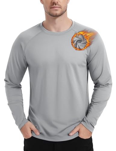 TACVASEN Fleece Thermal Underwear Mens Long-Sleeved Body Warmer Winter Thermal Base Layers Running Top LightGrey,2XL
