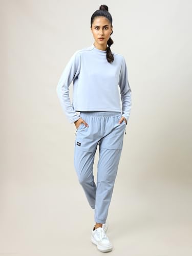 Image of TECHNOSPORT Womens Polyester Crew Neck Slim Fit Color Blocked Crop Sweatshirt Quick Dry & Antimicrobial