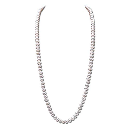 JYX Pearl Necklace Classic Near-Round White Cultured Freshwater Pearl Necklace Endless Sweater Necklace for Women 32