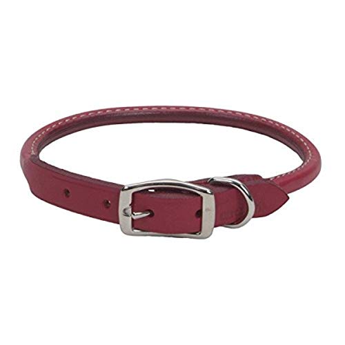 Coastal Pet Products Circle T Oak Tanned Leather Round Dog Collar, 5/8" x 16", Red