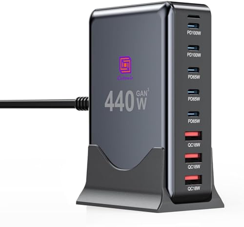 Image of Cubonic USB C Charger Block GaN 440W Station Hub,8 Port Fast Charging Brick with Extension Cord,PD QC PPS 100W Laptop Power Adapter