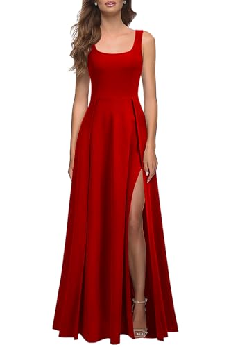 Image of MUSHARE Women's Square Neck Sexy Split Cocktail Party Maxi Long Formal Dress