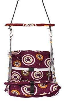 OM MART Multi Color Cotton Swing for Kids Babys Children Folding and Washable 1-7 Years with Safety Belt Home Garden Jhula for Babies