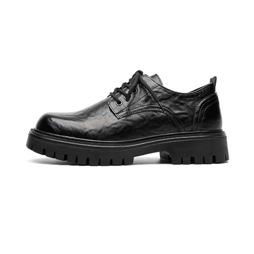 Men's Matte Black Platform Derby Oxfords Shoes Casual Lace-Up Lug Sole Lightweight Business Casual Dress Shoes Comfortable Formal Work Wedding Shoes