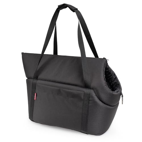BOUTIQUE ZOO Hundetasche - Schwarz Schwarz/Minky, L bis 12 kg - Tragetasche für kleinen und mittleren Hund, Welpen, Katze