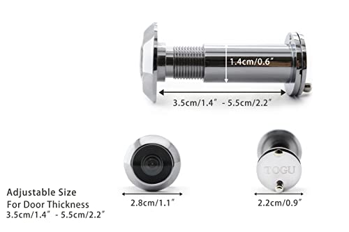 Image of TOGU TG2814YG-PH Solid Brass UL Listed HD Glass Lens 220-degree Door Viewer Peephole with Heavy Duty Privacy Cover for 1-3 /8 inch to 2-1 /6 inch Doors, Polished Chrome Finish