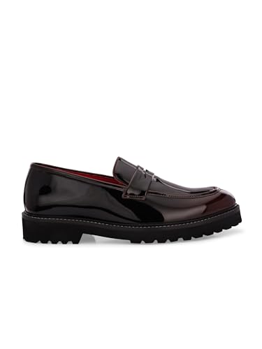 Image of San Frissco Men's Glossy Shine Loafers - Slip‑On Formal Shoes with Buckle, Anti‑Slippery Wrinkle‑Free Leatheratte Upper, Durable Lightweight Design, Comfortable Cushioned Footbed