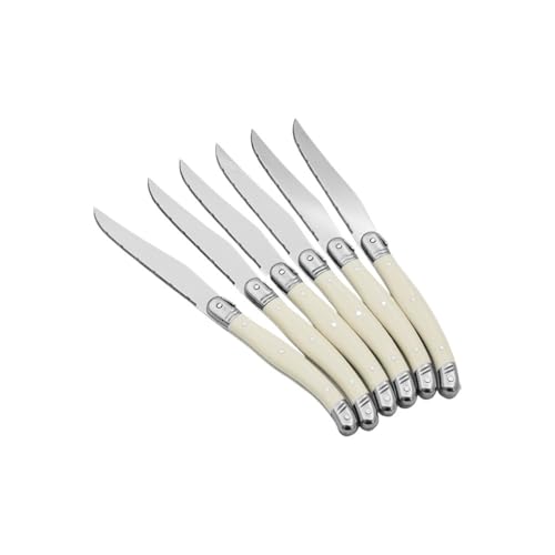 24-Piece Laguiole Ivory White Stainless Steel Cutlery Set: Knives, Forks, Spoons & Teaspoons for Elegant Dining