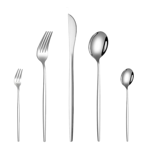 Lista de Cuchillos de postre Top 5. 46 Juego de Cubiertos de Acero Inoxidable, 30 Piezas, Diseño Moderno, Incluye Cuchillo, Tenedor, Tenedor de Postre, Cuchara y Cucharita (Mango Fino)