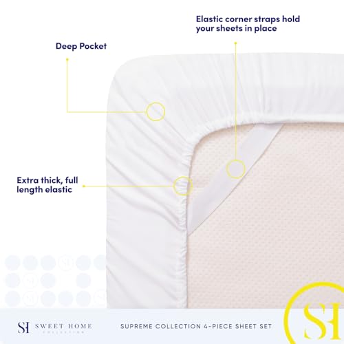 Split King Sheets - Breathable Luxury Sheets with Full Elastic & Secure Corner Straps Built In - 1800 Supreme Collection Extra Soft Deep Pocket Bedding Set, Sheet Set, Split King Size, White