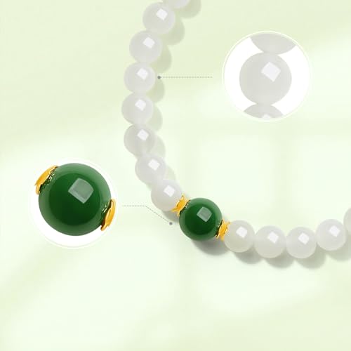 White Jade Bracelet for Women, Dainty Hetian White Jade Jewelry 24K Gold with Green Beaded Bracelet for Mom Girlfriend3