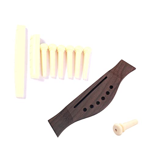 HEMOTON Rosewood Guitar Bridge Saddle Nut Set 6-string Acoustic Bridge Pins Diy Kit for Folk Classical Guitars