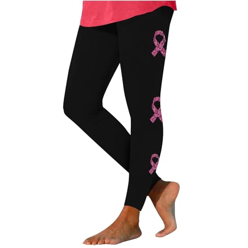 Womens Yoga Pants Breast Cancer High Waisted Leggings Pink Ribbon Athletic Joggers Pants Lightweight Workout Legging pink ribbon breast cancer awareness lounge pants women Black XL