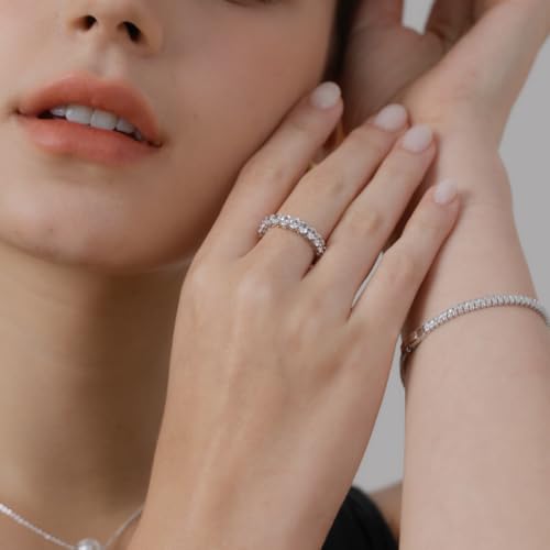 MINDDHA 14K Gold Plated Rings- Oval Cubic Zirconia Love Ring Simulated Diamond Stackable Rings Eternity Bands/Silver Rings, Gold Rings for Women- 4mm Band Size 4-123