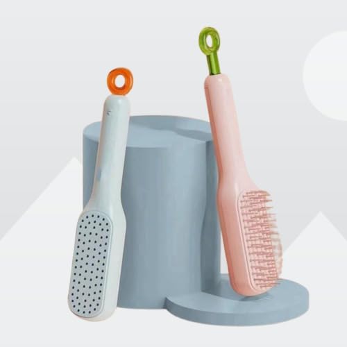 BELARO Self Cleaning Hair Brush for Women, Easy Clean Hair Brush, Massage Comb with Retractable Bristles One-pull Clean Anti Static Hair Brush Tools for All Hair Types (PAK OF -2)