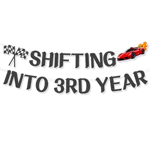 Flag Racing Theme Third Birthday Banner 3rd Racing Cars Themed Birthday Party Banner Decorations Supplies Racing Decor Supplies for Boys Suitable for Hanging Indoors & Outdoors