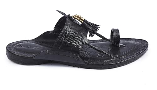 Image of KORAKARI Mens Handmade Kolhapuri Chappal Smooth and Comfortable, Stylish Durable Anti Slip Design Flip Flops Slippers Genuine Leather Traditional Indian Footwear.
