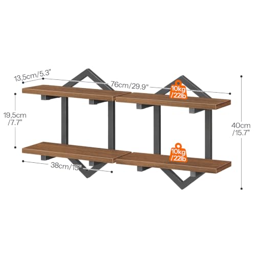 Image of HOOBRO Floating Shelves for Wall, Set of 2 Wall Shelf, 15 inch Hanging Shelves | 2-Tier Wall Mounted Storage Shelves, for Living Room Bedroom Kitchen Office Study Bathroom Wall Decor, Walnut and Black