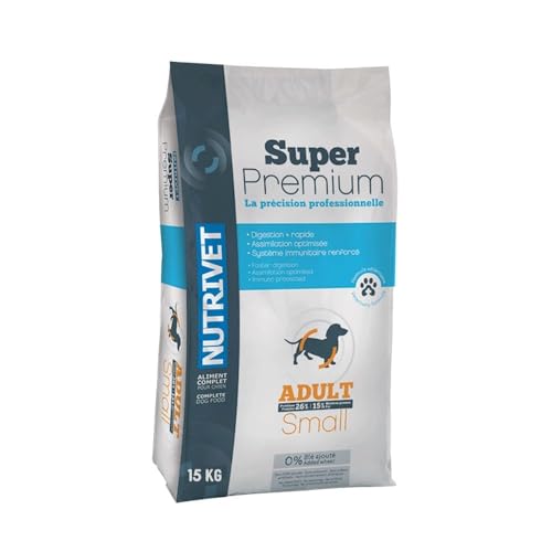NUTRIVET - Super Premium - Adulte Small - Croquettes sans Blé - Chien - Riche en Protéines Animales - 15 kg