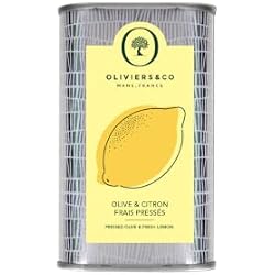 Oliviers&Co Lemon Olive Oil, Cold Pressed with Fresh Whole Lemons, Italian Olive Oil for Seafood, Salads, Marinades & Roasted Vegetables, Finishing Oil, 8.4 Fl Oz Tin