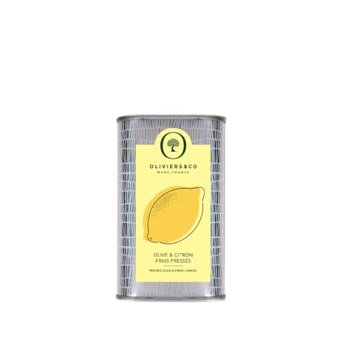 Oliviers&Co Lemon Olive Oil, Cold Pressed with Fresh Whole Lemons, Italian Olive Oil for Seafood, Salads, Marinades & Roasted Vegetables, Finishing Oil, 8.4 Fl Oz Tin