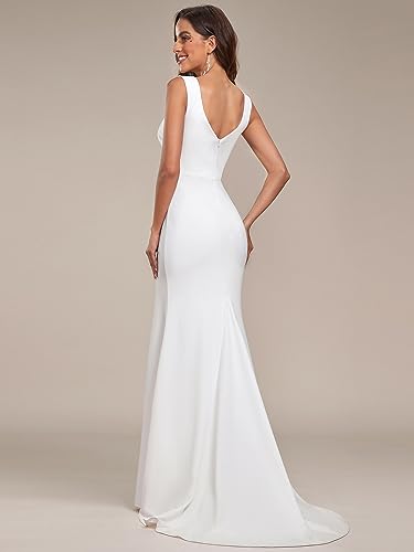 Ever-Pretty Women’s V Neck Sleeveless Bridal Wedding Dress with Slit Floor Length Mermaid Gown for Bride White 0121B2