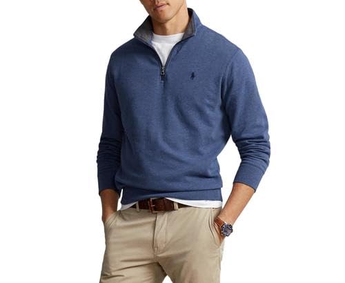 POLO RALPH LAUREN Big & Tall Long Sleeve Lux Jersey Half Zip (Blue Heather, 2XT, XX-Large Tall)2