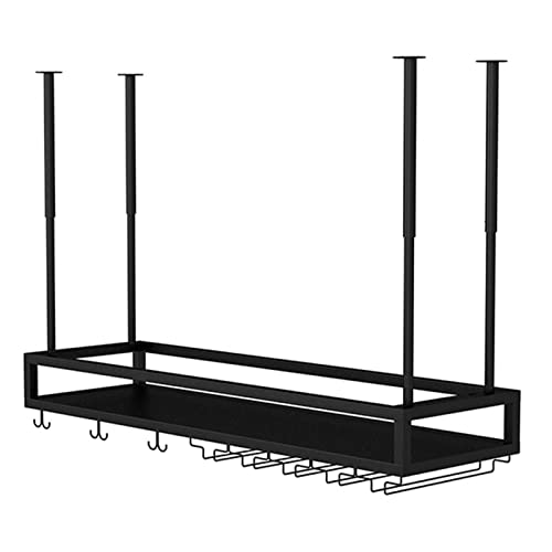 AYVADA Botelleros de Vino Negros, botellero Colgante de Techo para Bares, cocinas, Estante Decorativo, Soporte para Copas de Vino, Altura y Anchura Ajustables (tamaño: 60 x 25 x 21 cm)