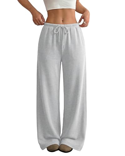 JEKAOYI Wide Leg Sweatpants for Women High Waisted Baggy Sweat Track Pants Drawstring Casual Lounge Pants with Pockets Grey
