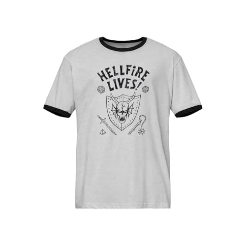 JZHJMYXDZ Hellfire Lives Ringer Shirt for Unisex Classic T-Shirt with Contrast Collar and Cuffs Casual Daily Wear for Men Grey