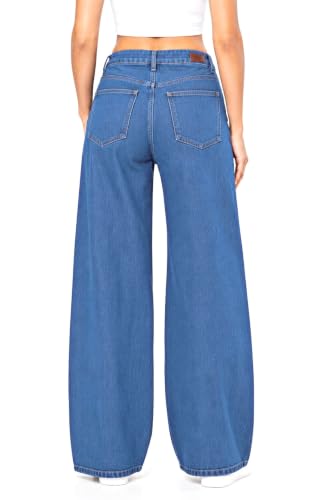 Image of Women's High Rise Wide Leg Denim Jeans | Stretchable Casual Blue Jeans for Women | Classic 5 Pocket Style | Comfortable Everyday Wear