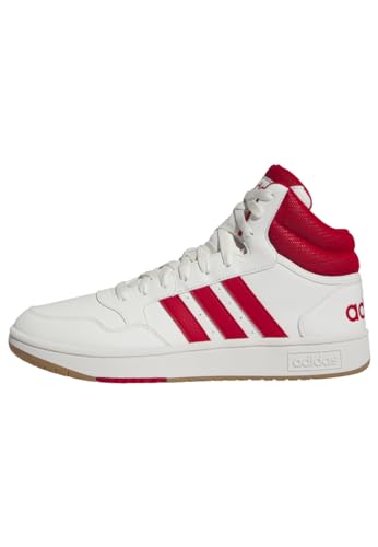 Adidas Homme Hoops 3.0 Mid Lifestyle Basketball Classic Vintage Shoes, Core White/Better Scarlet/Gum, 43 1/3 EU