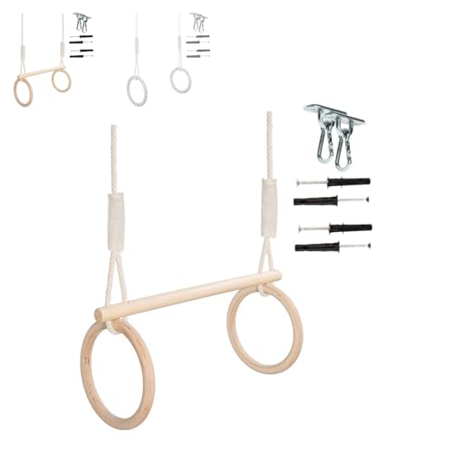 MAMOI® Trapecio Circo Columpio Madera | Parque Infantil Columpio | Asiento Columpio | Anillas de Gimnasia Madera | Parque de Juegos Infantil | Barras Gimnasia artistica en casa | 100% ecológica