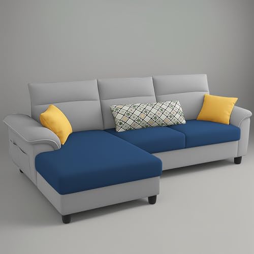 Image of Casaliving Seams LHS 4 Seater L Shape Sofa for Living Room (Blue Grey Fabric) Premium Fabric Sofa