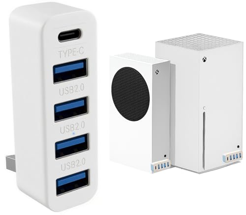 5 Ports USB Hub for Xbox Series X/S, High Speed USB Hub Splitter Expansion Adapter for Xbox Series S/X Accessories, with 4 USB 2.0 Port + 1 Type C Port (black) (white)