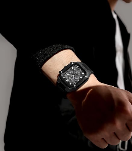 NAVIFORCE Mens Square Watches,Chronograph Analog Calendar Wrist Watch,Quartz Waterproof Watches for Men,Silicone Band,Black, NF8037-BBB