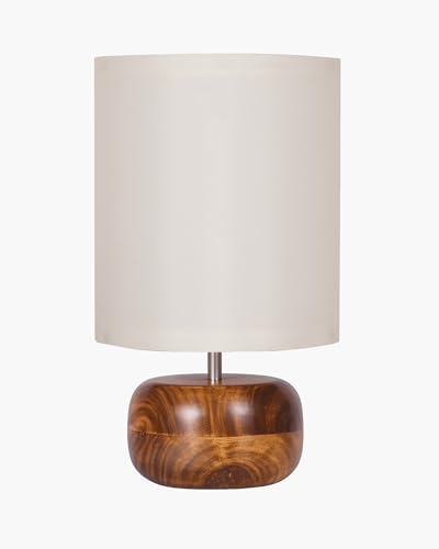 Image of Homesake Handcrafted Wooden Base Table Lamp with Warm Shade, Aara, Bedside Night Light for Bedroom, Living Room, Study Table, Home Decor, Ambient Lighting, (KD Off-White)