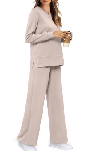 Image of WIHOLL Women's 2 Piece Lounge Sets Sweatshirt Casual Travel Outfits Fashion Wide Leg Tracksuit Cozy Sweatsuits