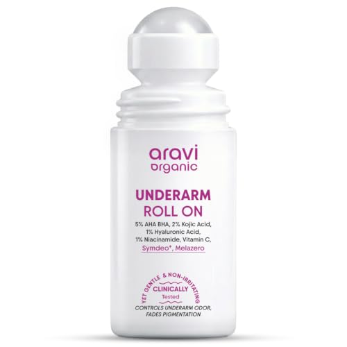 Aravi Organic Underarm Roll On for Women & Men | Lactic & Mandelic Acid Melazero & Symdeo+ | Exfoliating with Long-Lasting Odor & Sweat Protection | Aluminum & Baking Soda Free