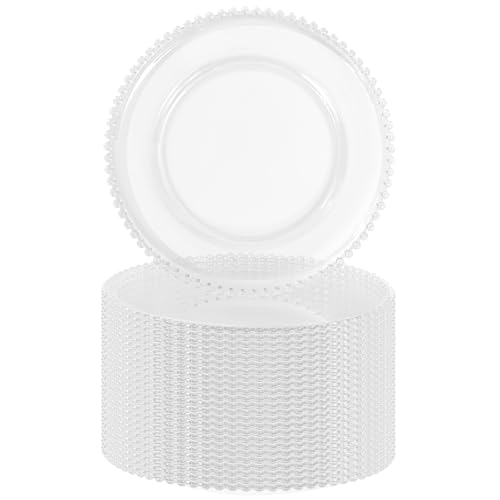 FXKS 24 PCS Clear Round Charger Plates with Beaded Rim, 13 Inch Plastic Acrylic Plate, Plastic Round Beaded Dinner Decorative Service Plates for Wedding Party Event, Home Kitchen Tabletop(Clear) FXKS 24 PCS Clear Round Charger Plates with Beaded Rim, 13 Inch Plastic Acrylic Plate, Plastic Round Beaded Dinner Decorative Service Plates for Wedding Party Event, Home Kitchen Tabletop(Clear)