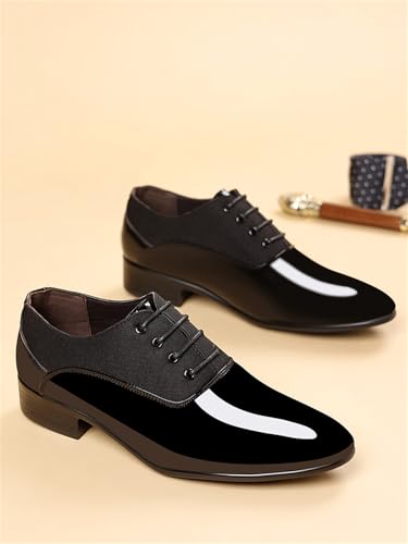 Image of Men's Vintage High Gloss Dress Shoes Patent Leather Oxford Business Suit Tuxedo Formal Shoes Prom Weddings
