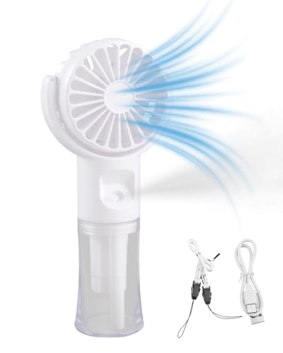 Hemlosk Mini Ventilador Portátil de Mano con Niebla de Aguaon, Recargables por USB con 4 Velocidades, Ventilador Bateria para Interiores, Escuela, Oficina, Camping, Picnic, Viajes al Aire, Blanco