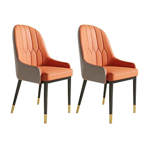 SJIALEN Dining Chairs Set of 2, Soft Leather with Metal Feet Home Living Room Armrest Chairs Hotel Office Computer Chair Kitchen Chair (Color : Orange+Gray)