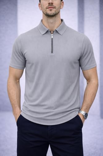 Image of Mack Jonney Men Ribbed Polo T-Shirt | Regular Fit | Half Sleeve | Zip Collar Casual T-Shirt-MJ-94