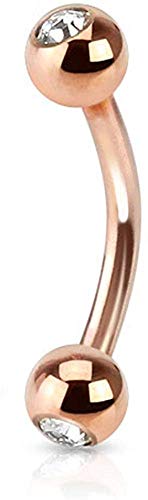 viva-adorno® Piercing Banane mit Kristall Kugeln Edelstahl rosegold in verschiedenen Größen Z419, Größe: 1,2 x 6 x 3mm Cover