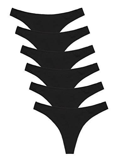 Channo Tangas de Algodón para Mujer, Lisos y Suaves con Acabado Fino Que No Marca - Pack de 6, Negro, S/M