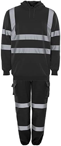 Hi Vis Viz Tuta con cappuccio ad alta visibilità felpa e pantaloni da  jogging con zip riflettente Joggers lavoro di sicurezza - Set completo Nero  - Felpa e Jogger Set L :